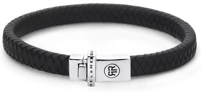 Armband aus 7mm dickem, schwarzem Leder mit Silberverschluss - Rebel&Rose Modell: RR-L0139-S-M