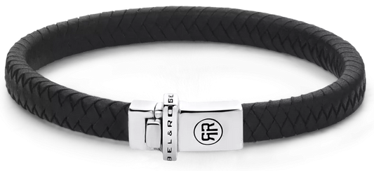 Armband aus 7mm dickem, schwarzem Leder mit Silberverschluss - Rebel&Rose Modell: RR-L0139-S-M