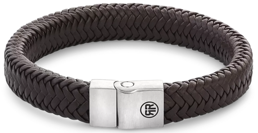 Armband aus 12mm dickem, dunkelbraunem Leder mit Edelstahlverschluss - Rebel&Rose Modell: RR-M0022-S-M