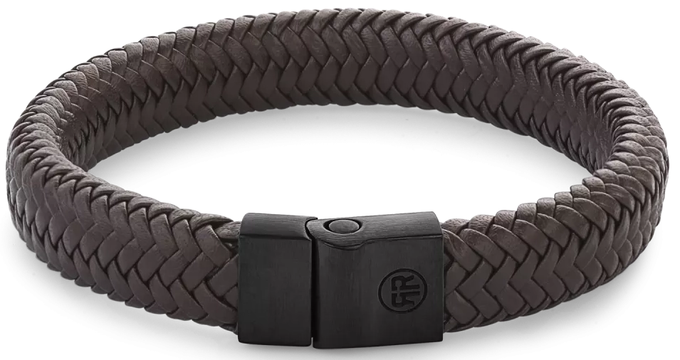 Armband aus 12mm dickem, dunkelbraunem Leder mit schwarzem Edelstahlverschluss - Rebel&Rose Modell: RR-M0023-B-L