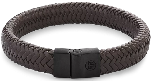 Armband aus 12mm dickem, dunkelbraunem Leder mit schwarzem Edelstahlverschluss - Rebel&Rose Modell: RR-M0023-B-L