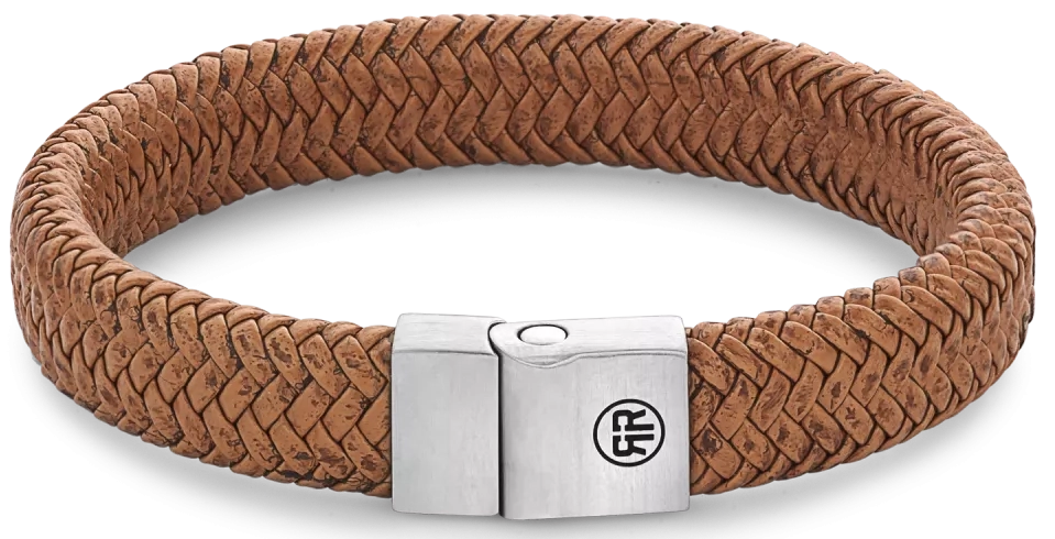 Armband aus 12mm dickem, braunem Leder mit Edelstahlverschluss - Rebel&Rose Modell: RR-M0024-S-L