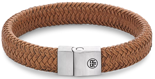 Armband aus 12mm dickem, braunem Leder mit Edelstahlverschluss - Rebel&Rose Modell: RR-M0024-S-M
