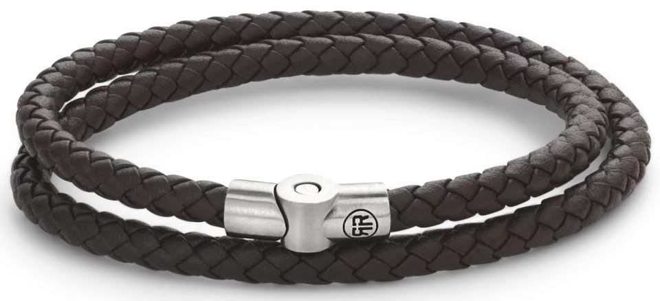 Armband aus zwei 5mm dicken, dunkelbraunen Lederschnüren mit Edelstahlverschluss - Rebel&Rose Modell: RR-M0039-S-L