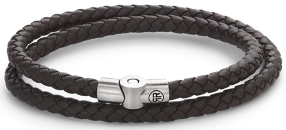 Armband aus zwei 5mm dicken, dunkelbraunen Lederschnüren mit Edelstahlverschluss - Rebel&Rose Modell: RR-M0039-S-M