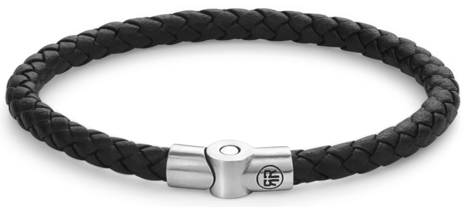 Armband aus einer 5mm dicken, schwarzen Lederschnur mit Edelstahlverschluss - Rebel&Rose Modell: RR-M0040-S-L