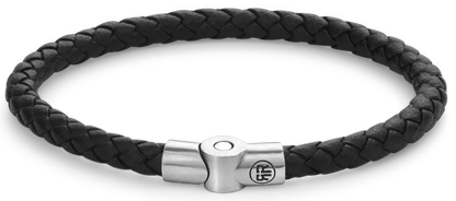 Armband aus einer 5mm dicken, schwarzen Lederschnur mit Edelstahlverschluss - Rebel&Rose Modell: RR-M0040-S-L