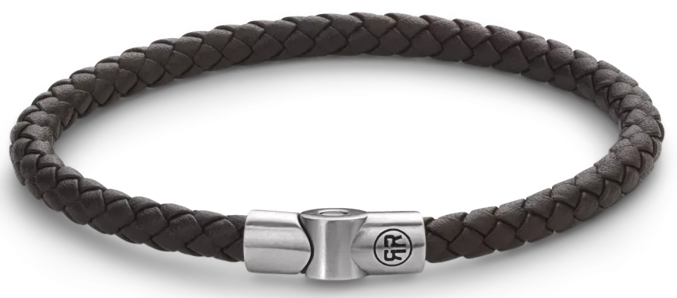 Armband aus einer 5mm dicken, dunkelbraunen Lederschnur mit Edelstahlverschluss - Rebel&Rose Modell: RR-M0041-S-L