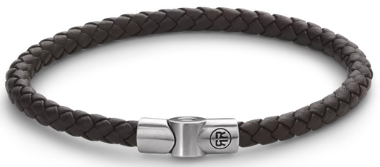 Armband aus einer 5mm dicken, dunkelbraunen Lederschnur mit Edelstahlverschluss - Rebel&Rose Modell: RR-M0041-S-M