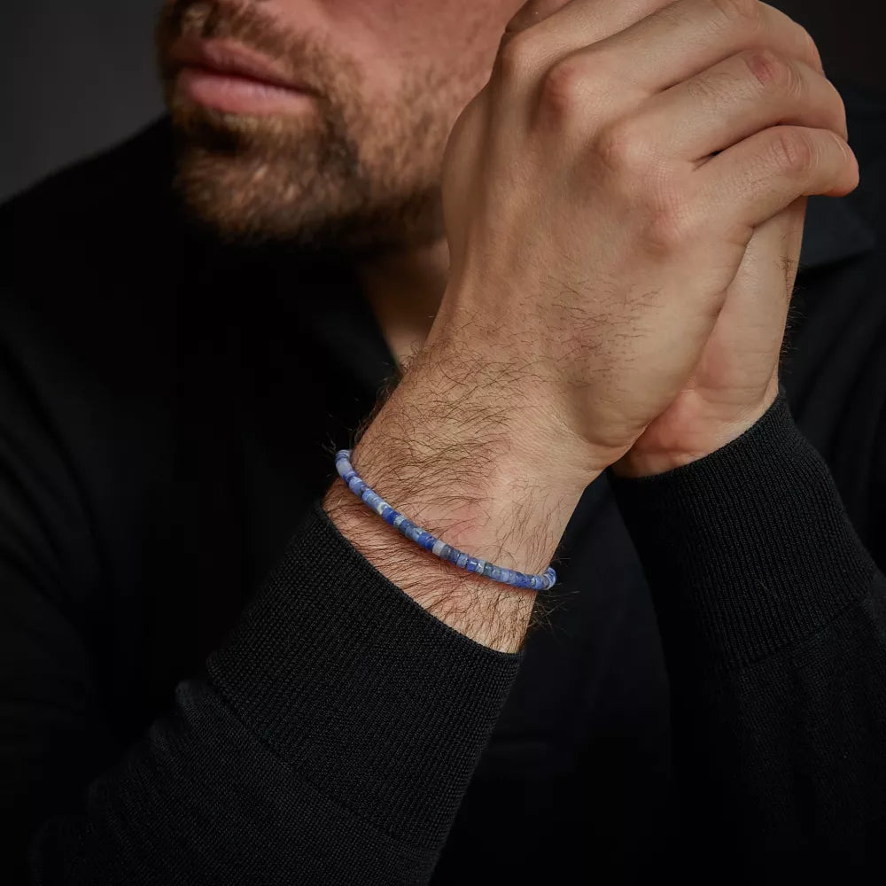 Armband aus scheibenförmigen Edelsteinen in Blautönen mit Edelstahlverschluss - Rebel&Rose Modell: RR-40080-S-M