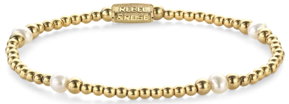 Armband mit Süßwasserperlen, goldplattierten Edelstahlsteinen und Edelstahlverschluss