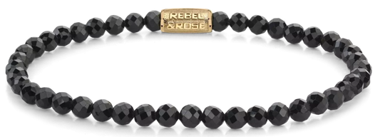 Armband aus 4mm facettierten Black Spinel Perlen und Edelstahlverschluss - Rebel&Rose Modell: RR-40153-G-S