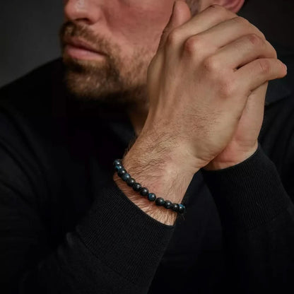 Armband aus 8mm großen dunkelblauen Tigerauge-Steinen mit Edelstahlverschluss - Rebel&Rose Modell: RR-80039-S-L
