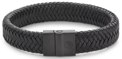 Armband aus 15mm dickem, schwarzem Leder mit schwarzem Edelstahlverschluss - Rebel&Rose Modell: RR-M0033-B-M