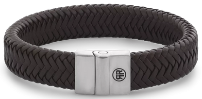 Armband aus 15mm dickem, dunkelbraunem Leder mit Edelstahlverschluss - Rebel&Rose Modell: RR-M0034-S-L