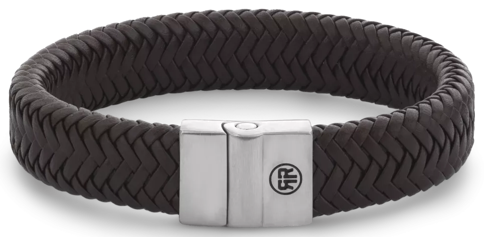 Armband aus 15mm dickem, dunkelbraunem Leder mit Edelstahlverschluss - Rebel&Rose Modell: RR-M0034-S-M