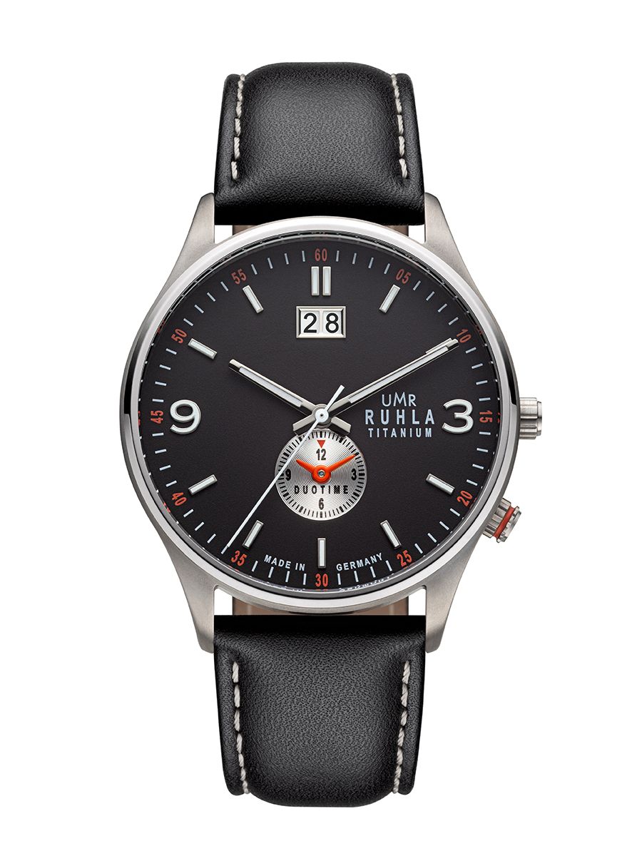 UMR Ruhla RUHLA-Classic RCL17084 Armbanduhr Schwarz • Titan-Gehäuse matt • Quarzwerk mit Big Date & 2. Zeitzone