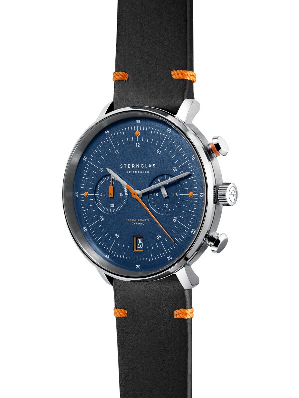 Herrenuhr, Chronograph aus Edelstahl - Blaues Zifferblatt - Sternglas Modell: S01-HC06-EB05