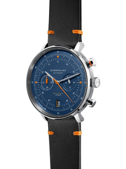 Herrenuhr, Chronograph aus Edelstahl - Blaues Zifferblatt - Sternglas Modell: S01-HC06-EB05