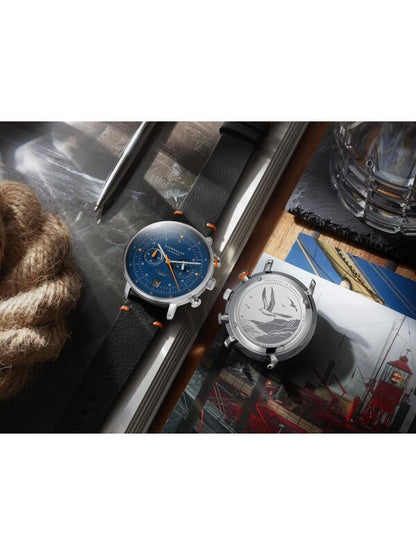 Herrenuhr, Chronograph aus Edelstahl - Blaues Zifferblatt - Sternglas Modell: S01-HC06-EB05