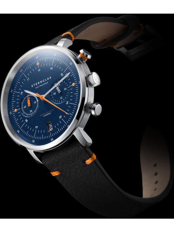 Herrenuhr, Chronograph aus Edelstahl - Blaues Zifferblatt - Sternglas Modell: S01-HC06-EB05
