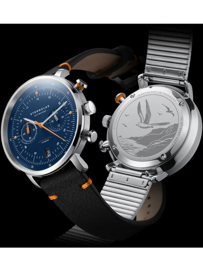 Herrenuhr, Chronograph aus Edelstahl - Blaues Zifferblatt - Sternglas Modell: S01-HC06-EB05