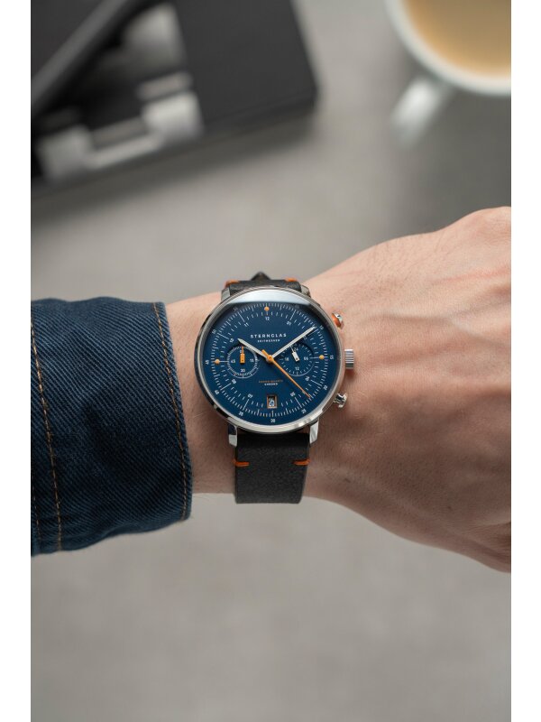 Herrenuhr, Chronograph aus Edelstahl - Blaues Zifferblatt - Sternglas Modell: S01-HC06-EB05