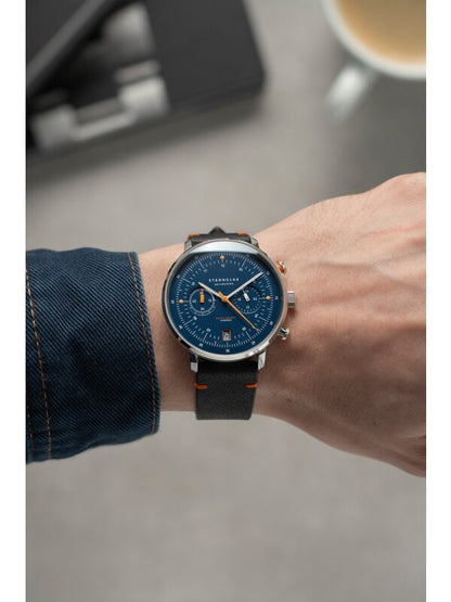 Herrenuhr, Chronograph aus Edelstahl - Blaues Zifferblatt - Sternglas Modell: S01-HC06-EB05