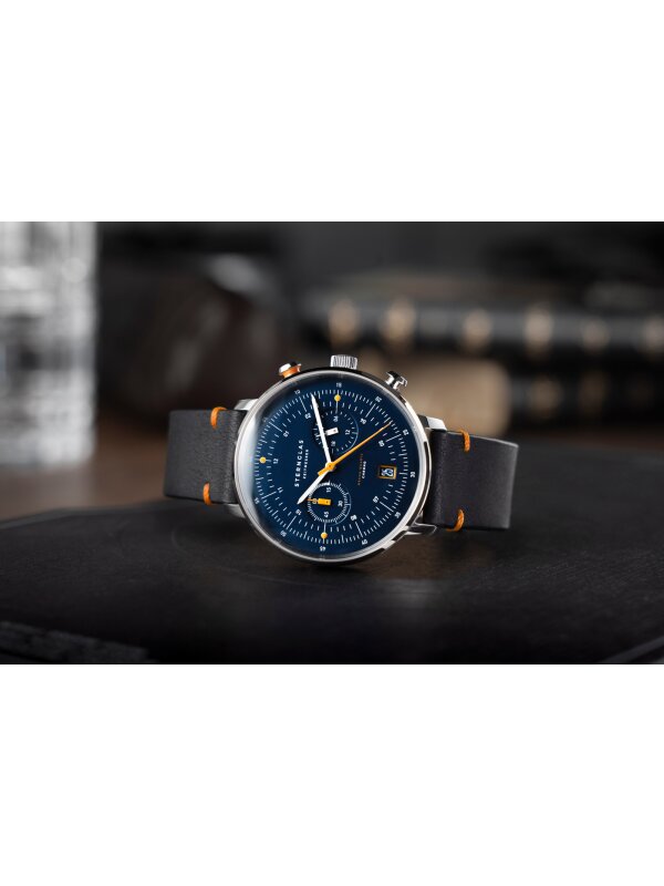 Herrenuhr, Chronograph aus Edelstahl - Blaues Zifferblatt - Sternglas Modell: S01-HC06-EB05