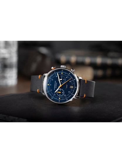 Herrenuhr, Chronograph aus Edelstahl - Blaues Zifferblatt - Sternglas Modell: S01-HC06-EB05