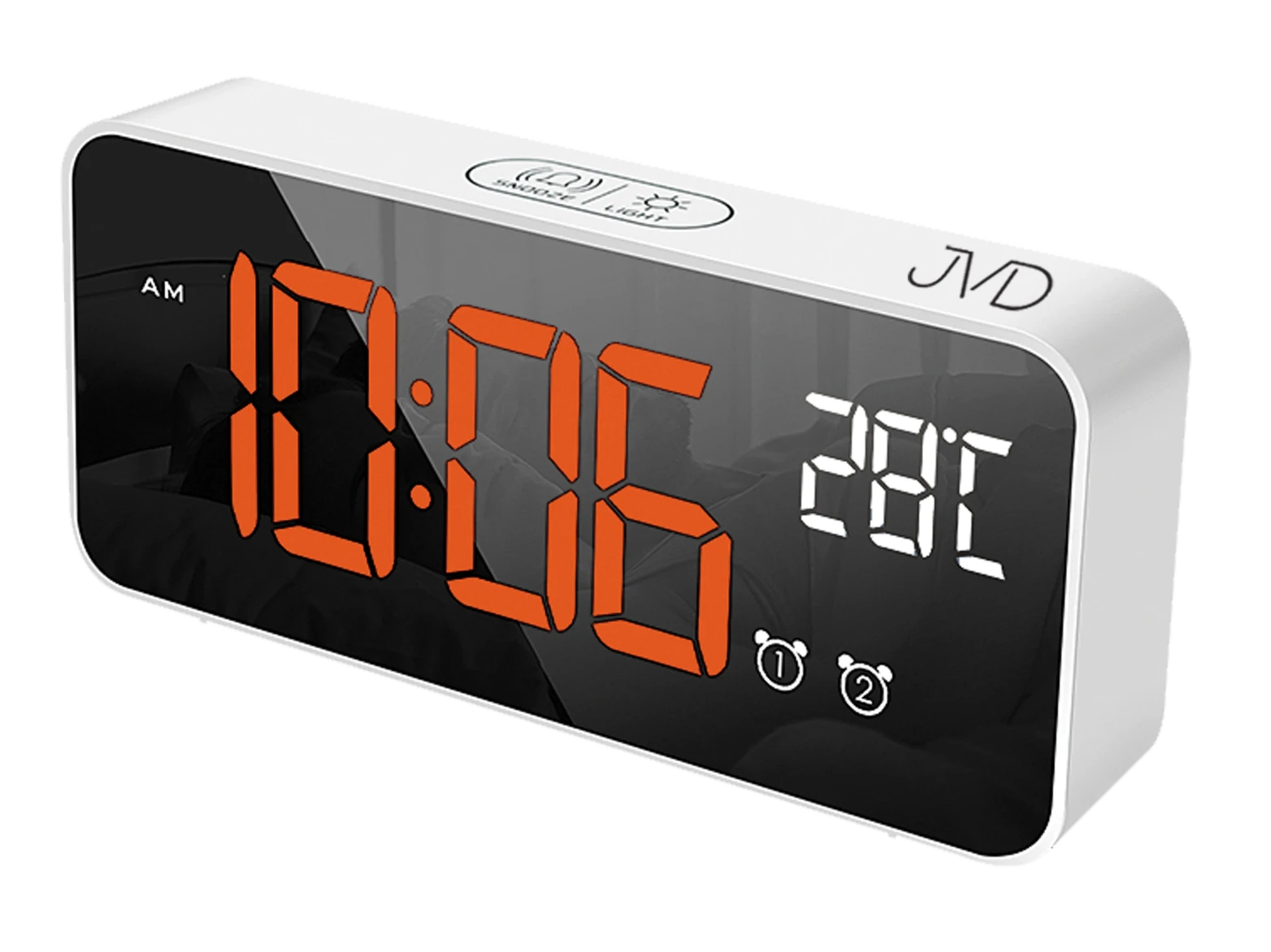 JVD Tischuhr 6,5x14,5x3,2 cm Kunststoff • Mit Thermometer • Doppelalarm