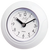 Runde Wanduhr mit weißem Kunststoffgehäuse, schwarzem Zifferblatt und Zeigern, JVD
