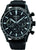 Herrenchronograph mit schwarzem Zifferblatt, Tachymeter-Lünette und schwarzem Band