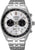 Herrenuhr mit silbernem Edelstahlband, weißem Zifferblatt und Chronographen-Funktionen