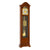Holz-Standuhr mit rundem Zifferblatt, Glasfront und sichtbaren Pendelgewichten