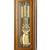 Standuhr aus Nussbaum mit Nahansicht der Glastür, Pendel und goldene Zierketten