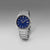 Herrenarmbanduhr mit blauem Zifferblatt, silbernem Metallarmband und runder Lünette