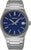 Herrenarmbanduhr mit blauem Zifferblatt, silbernem Metallarmband und Datumsfenster bei 6