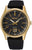 Herrenuhr mit schwarzem Zifferblatt, goldfarbenem Gehäuse und schwarzem Armband