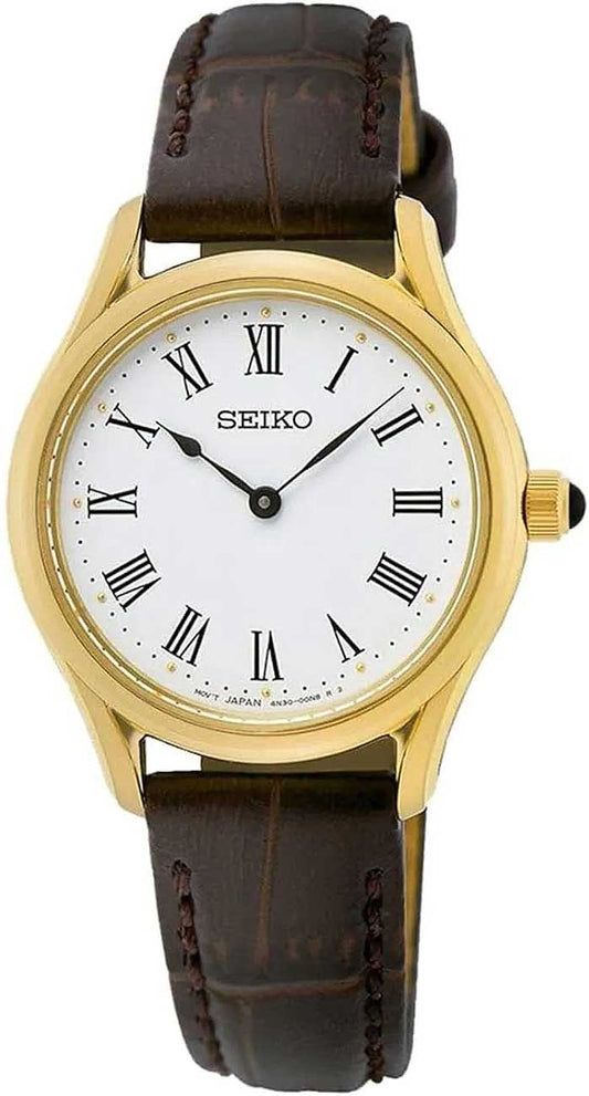 Seiko Essentials SWR072P1 Uhr • Elegantes Gold-Design • Römische Ziffern