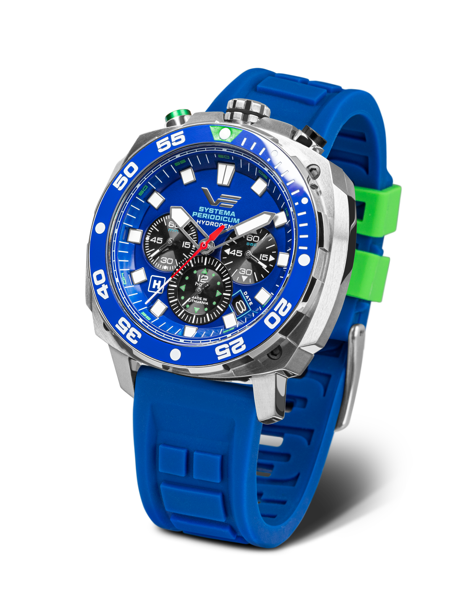 Vostok Europe herrklocka med blått silikonarmband, blå urtavla och silverfärgad boettring.