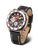 Vostok Europe herrklocka med brunt läderarmband, runt boett, röd urtavla