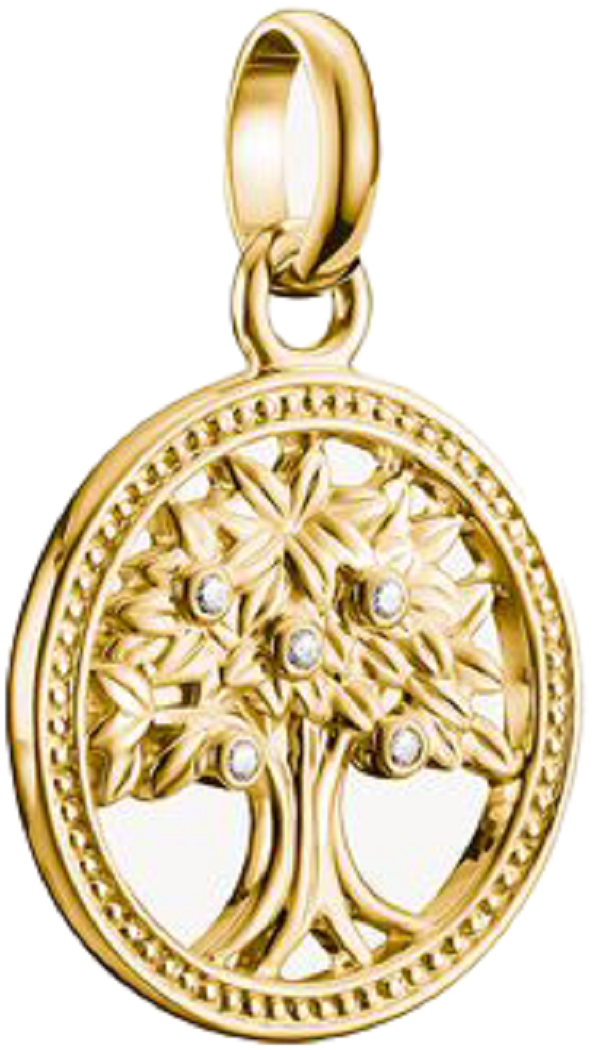Thomas Sabo Charm-Anhänger, Baum in einem Ring mit weißen Edelsteinen, aus Silber, vergoldet