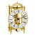 Tischuhr mit goldenem Metallgehäuse, halbrunder Glashaube und römischem Zifferblatt