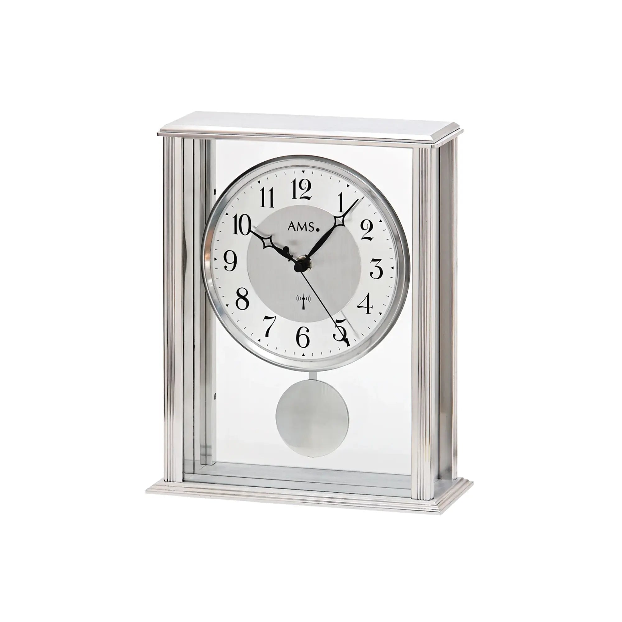 AMS Quarzpendel-Tischuhr F5190Q Tischuhr Silber • Quarz-Pendelwerk • Metallgehäuse mit Mineralglas