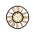 Runde Wanduhr mit braunem Metallrahmen, beigem Zifferblatt und goldenen Strahlen