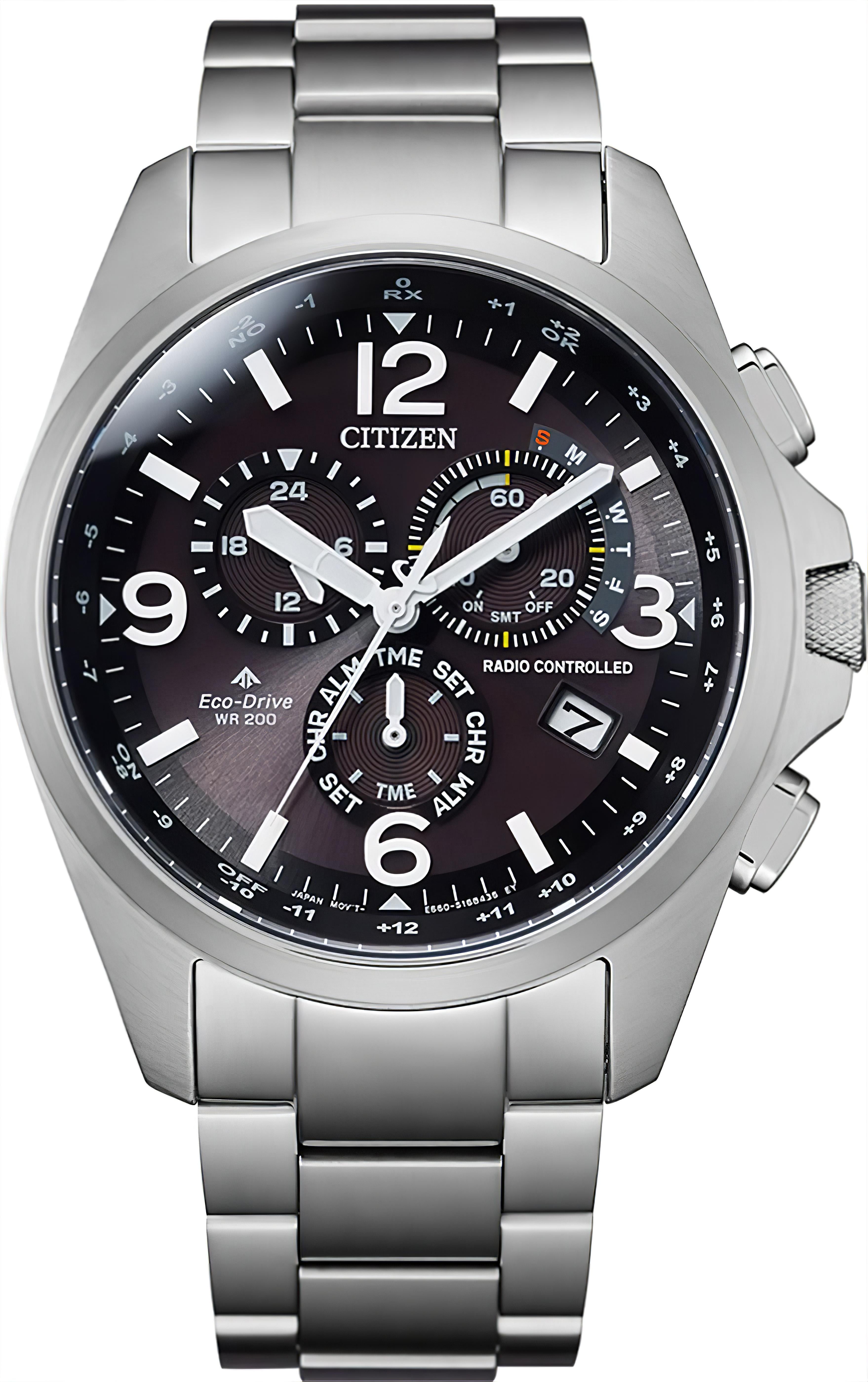 Citizen Promaster Sky Armbanduhr mit silbernem Edelstahlband und schwarzem Zifferblatt