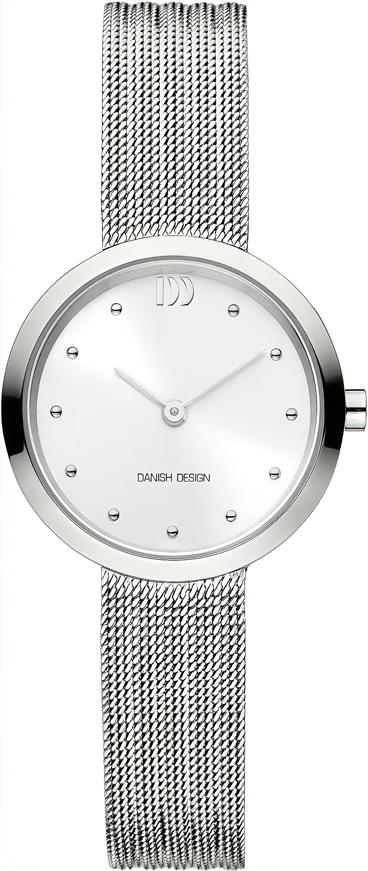 Danish Design Damenuhr mit rundem silbernem Zifferblatt und Stahl-Mesharmband, minimalistisches Design