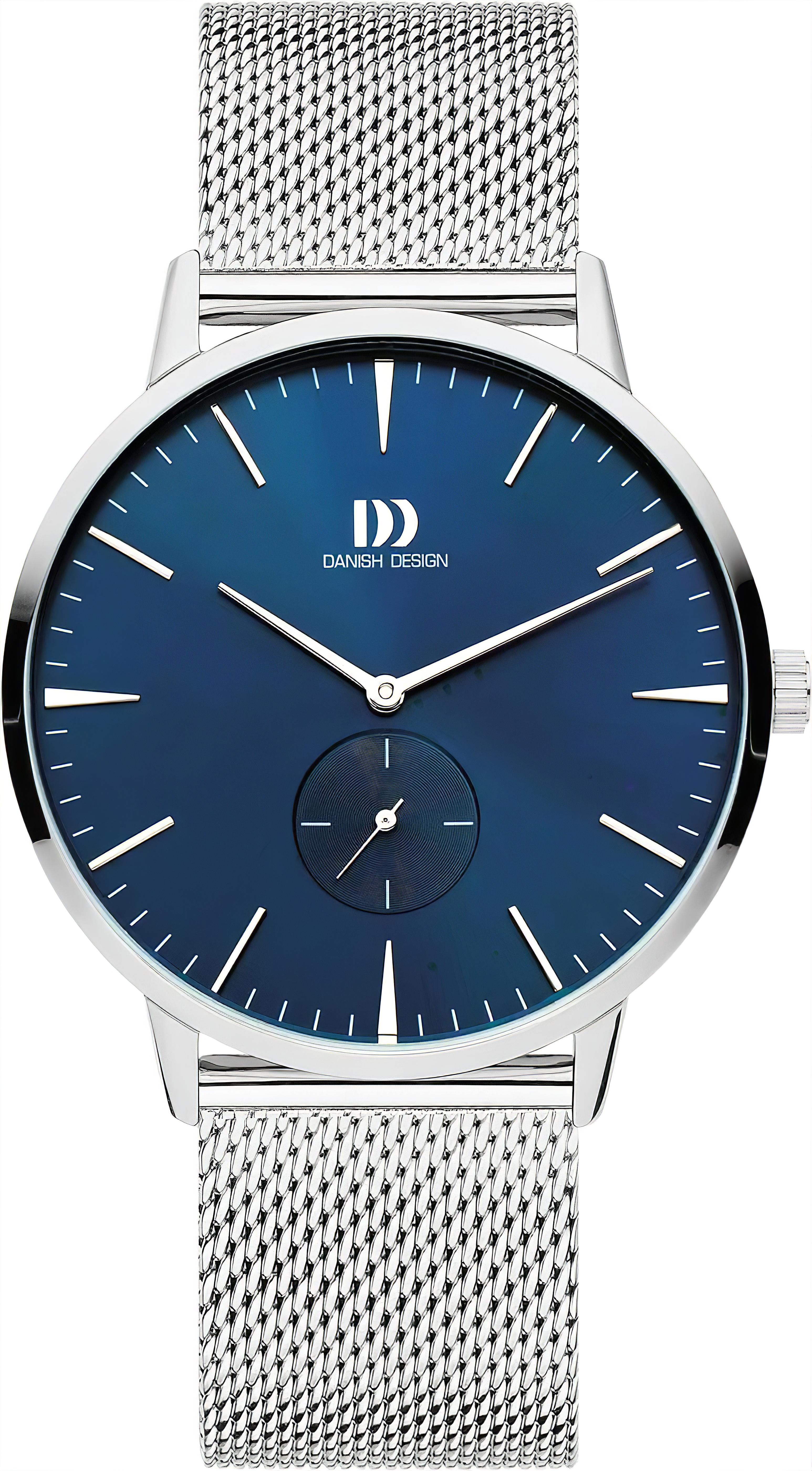 Danish Design Herrenuhr mit blauem Zifferblatt und silbernem Mesh-Armband, analog