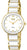 Boccia Damenuhr mit goldenem Metallarmband und weißem Zifferblatt mit Keramik-Design